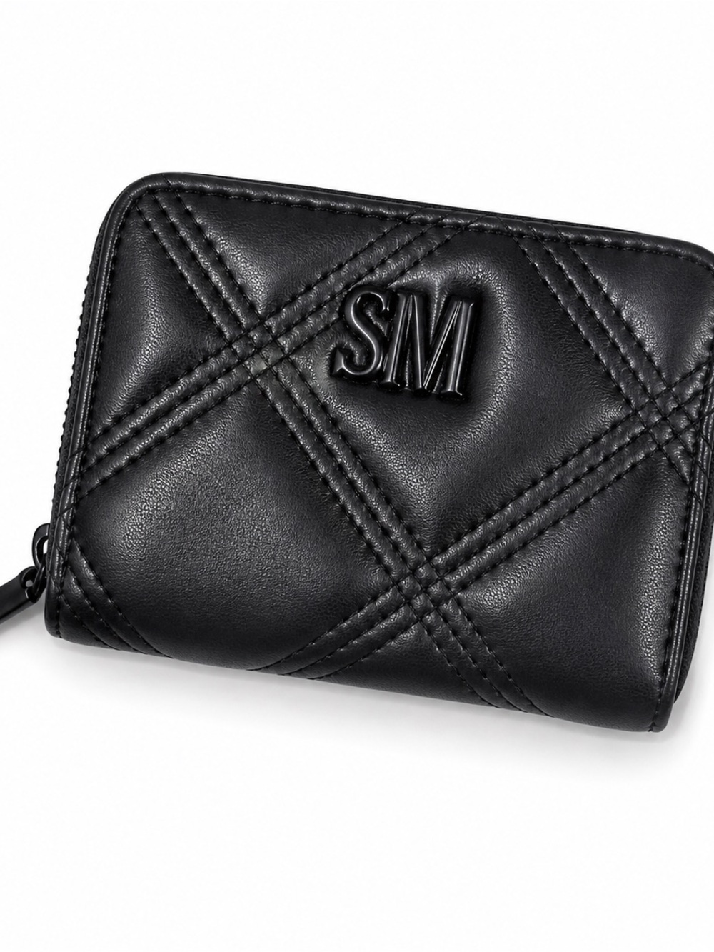 Steve Madden Black Quilted Zip Wallet